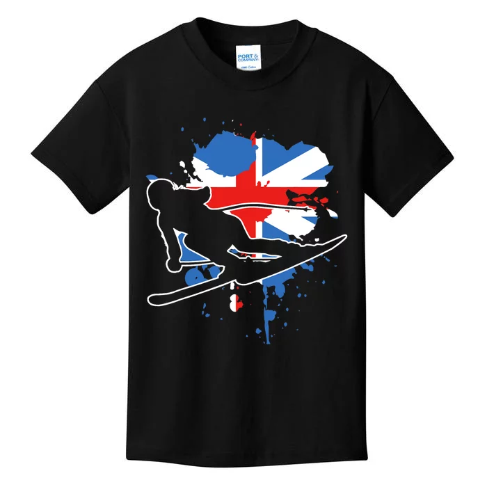 Great Britain Flag Skier British Alpine Skiing Kids T-Shirt