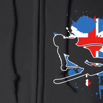 Great Britain Flag Skier British Alpine Skiing Full Zip Hoodie