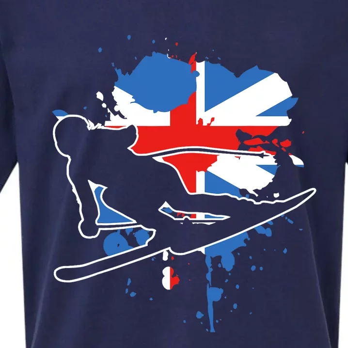 Great Britain Flag Skier British Alpine Skiing Sueded Cloud Jersey T-Shirt