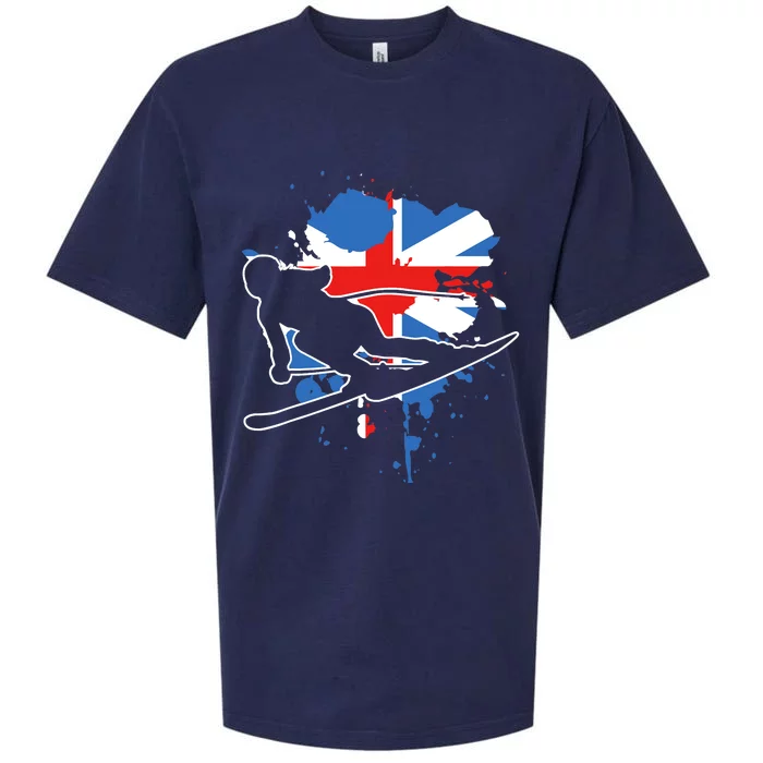 Great Britain Flag Skier British Alpine Skiing Sueded Cloud Jersey T-Shirt