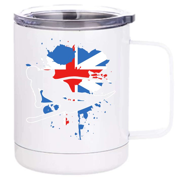 Great Britain Flag Skier British Alpine Skiing Front & Back 12oz Stainless Steel Tumbler Cup