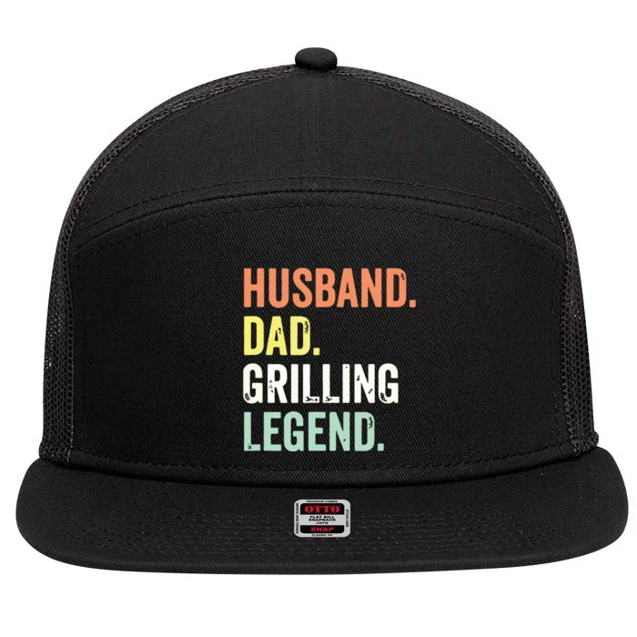 Grilling BBQ Father Funny Husband Dad Legend Vintage 7 Panel Mesh Trucker Snapback Hat