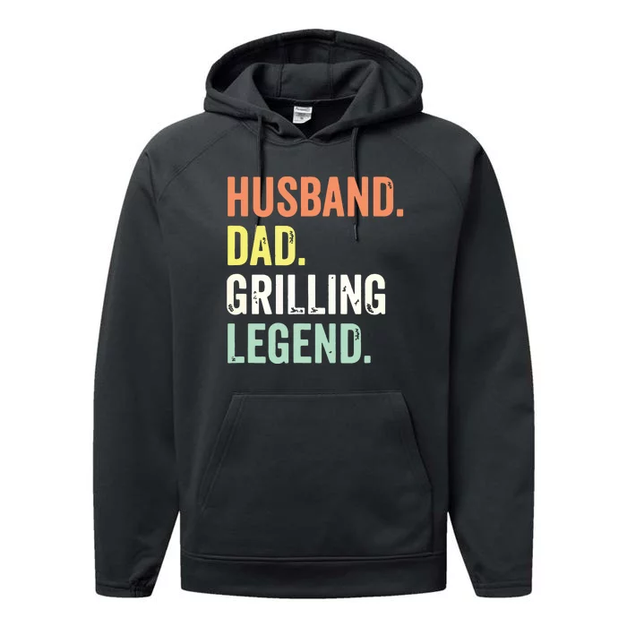 Grilling BBQ Father Funny Husband Dad Legend Vintage Performance Fleece Hoodie