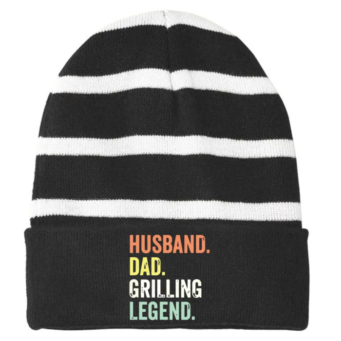 Grilling BBQ Father Funny Husband Dad Legend Vintage Striped Beanie with Solid Band