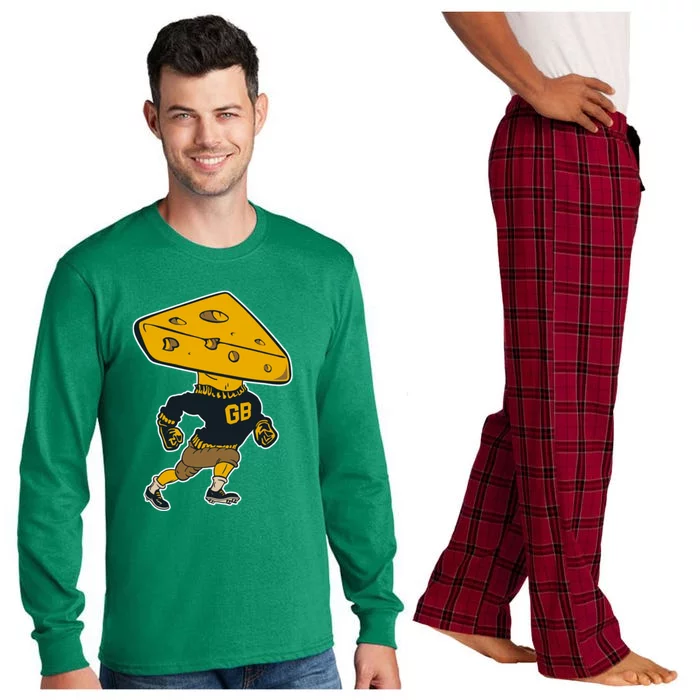 Green Bay Football Mascot Cheese Man Long Sleeve Pajama Set