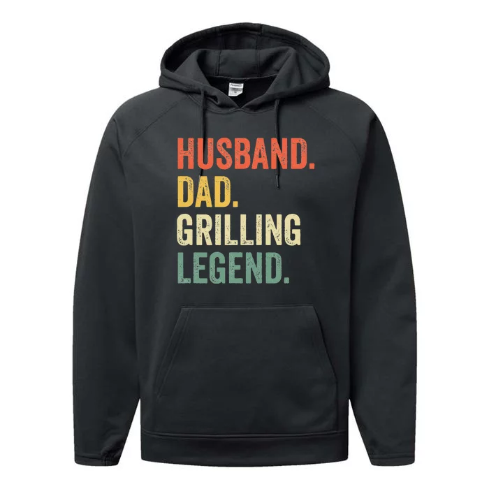 Grilling BBQ Father Funny Husband Grill Dad Legend Vintage Performance Fleece Hoodie