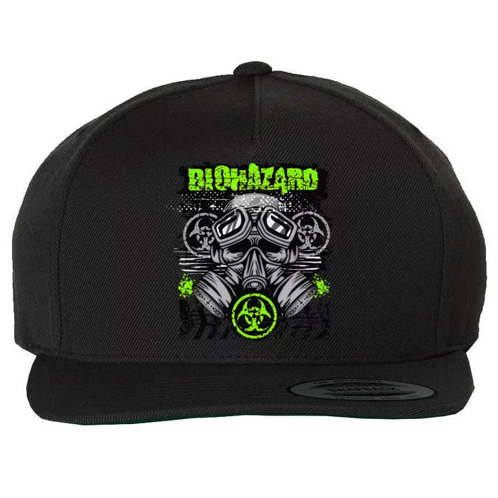 Green BioHazard Face Mask Funny Halloween Wool Snapback Cap