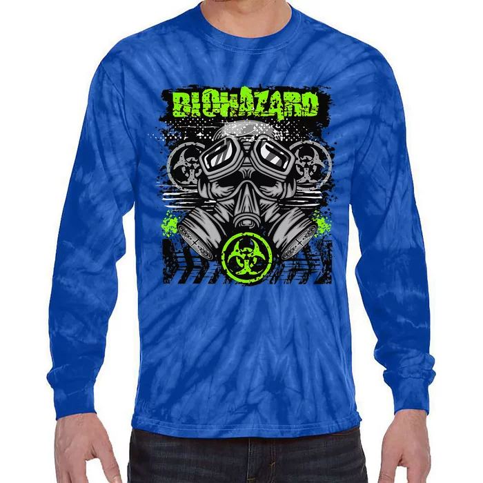 Green BioHazard Face Mask Funny Halloween Tie-Dye Long Sleeve Shirt