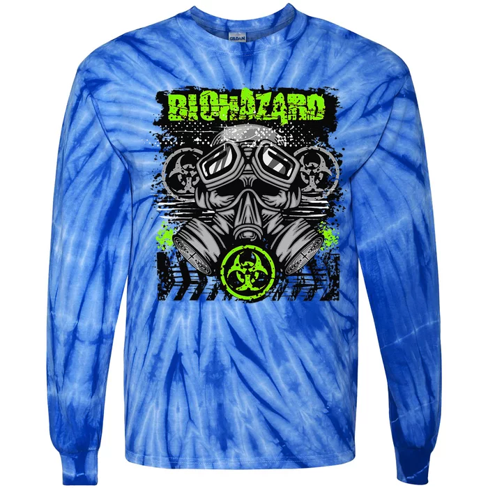 Green BioHazard Face Mask Funny Halloween Tie-Dye Long Sleeve Shirt