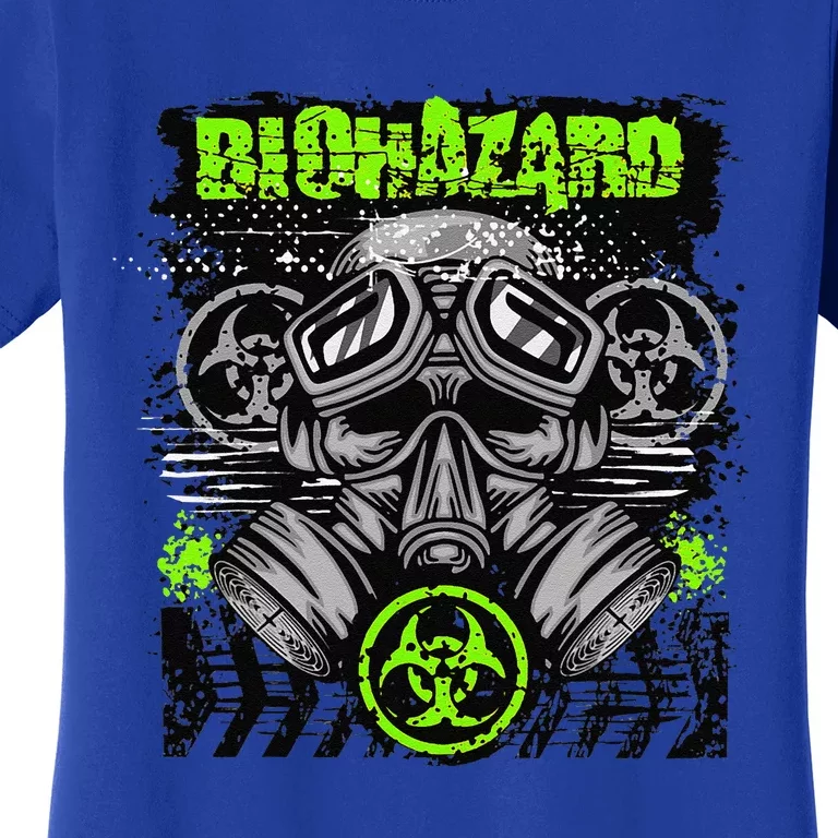 Green BioHazard Face Mask Funny Halloween Women's T-Shirt