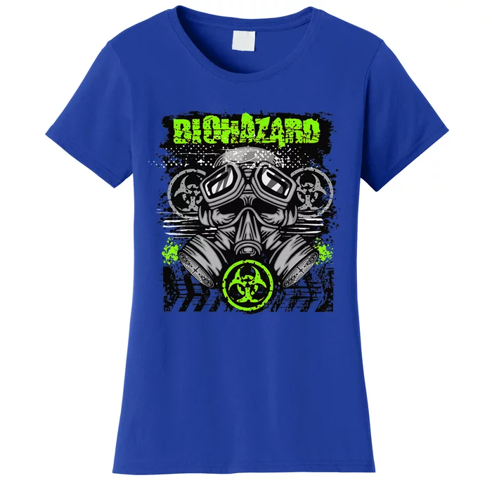 Green BioHazard Face Mask Funny Halloween Women's T-Shirt