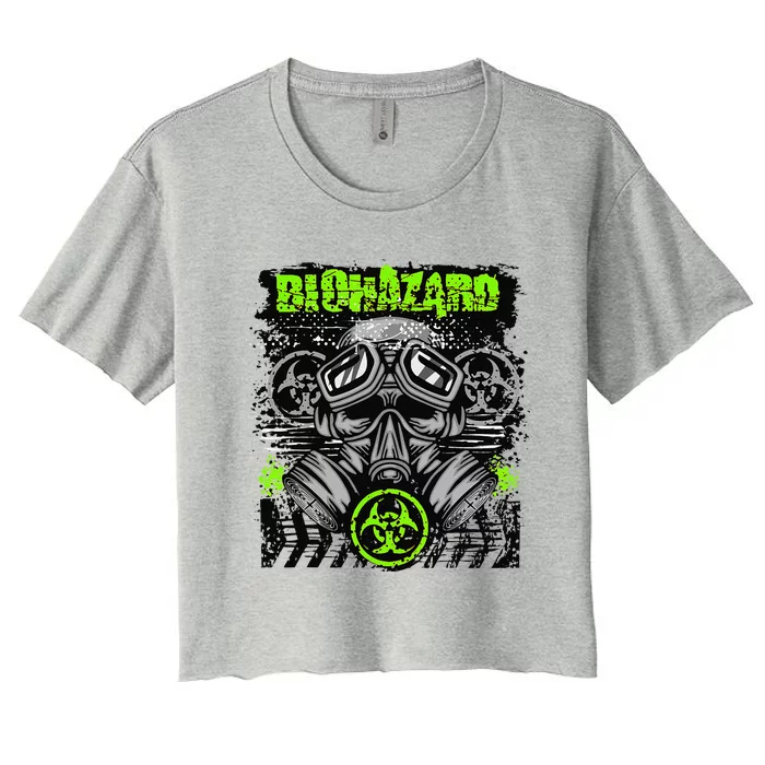 Green BioHazard Face Mask Funny Halloween Women's Crop Top Tee