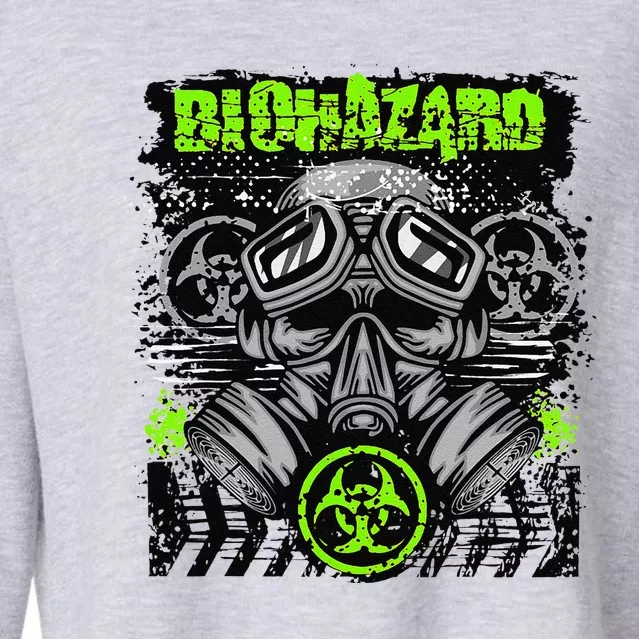 Green BioHazard Face Mask Funny Halloween Cropped Pullover Crew