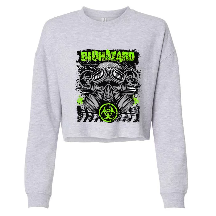 Green BioHazard Face Mask Funny Halloween Cropped Pullover Crew