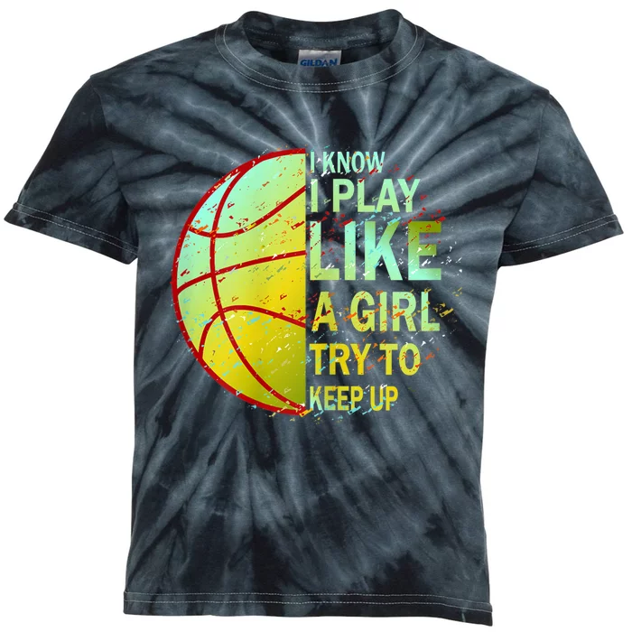 Girls Basketball Funny Gift Kids Tie-Dye T-Shirt