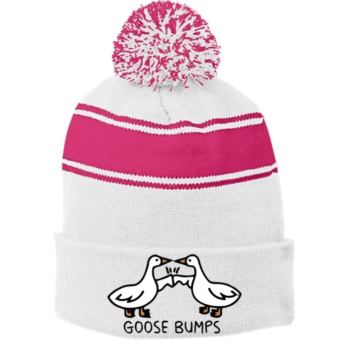 Goose Bump funny animal lover Stripe Pom Pom Beanie