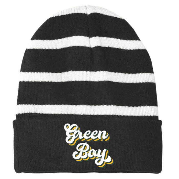 Green Bay Football Striped Beanie with Solid Band