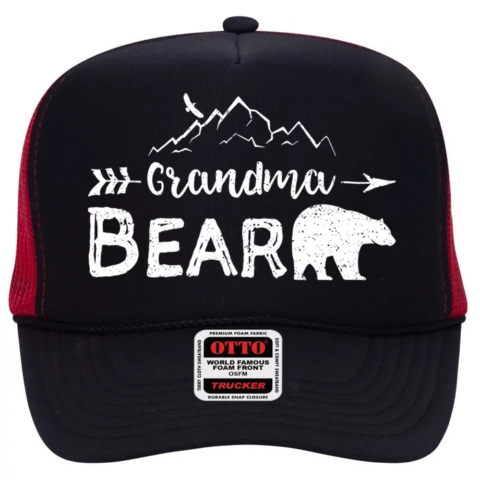 Grandma Bear Gift Matching Family Grandparents Camping High Crown Mesh Trucker Hat