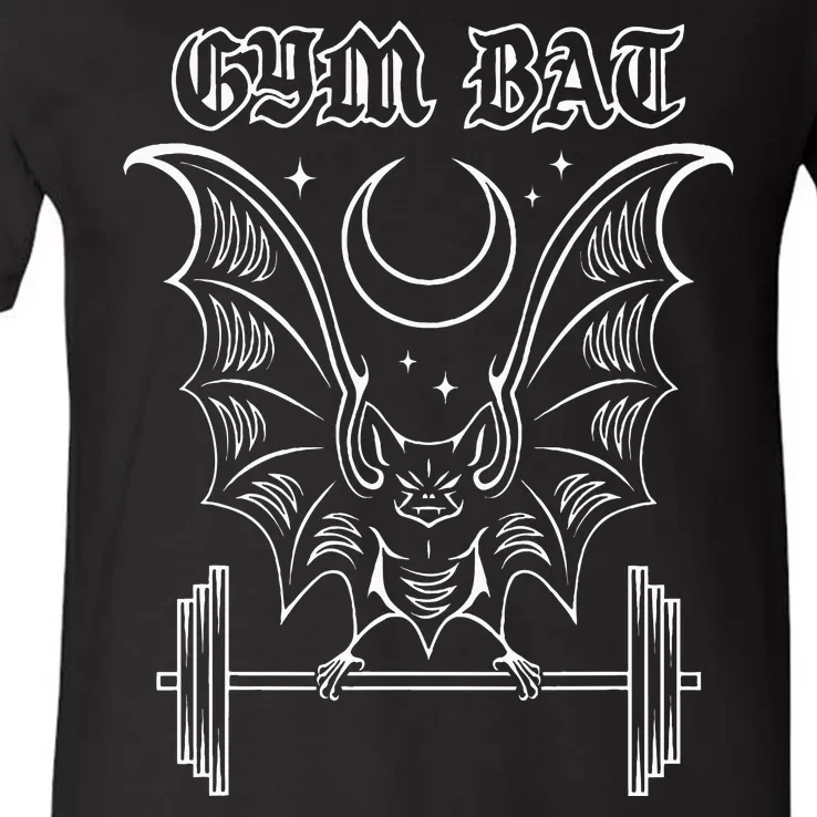 Gym Bat Gothlete Workout Vampire Bat And Moon Healthy Goth V-Neck T-Shirt