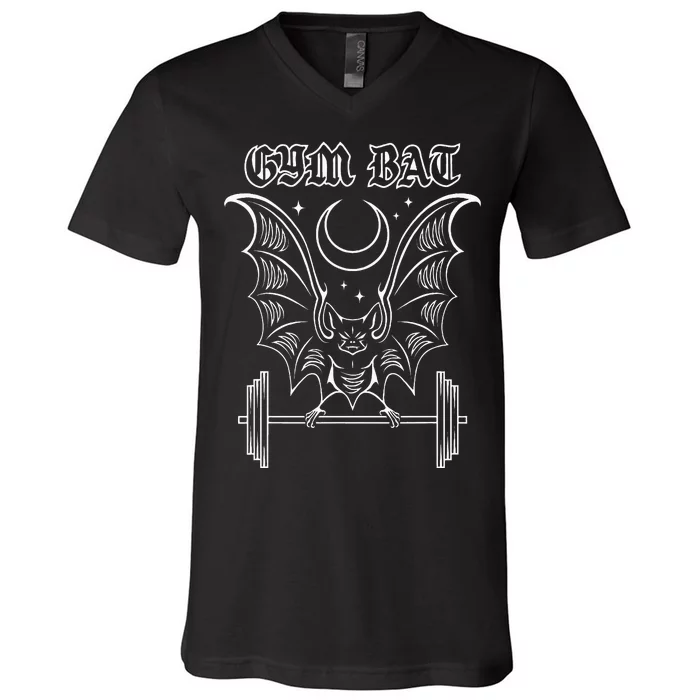 Gym Bat Gothlete Workout Vampire Bat And Moon Healthy Goth V-Neck T-Shirt