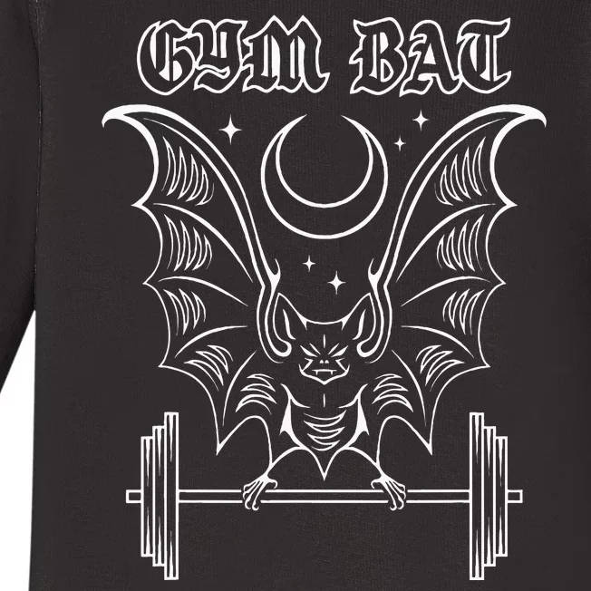 Gym Bat Gothlete Workout Vampire Bat And Moon Healthy Goth Baby Long Sleeve Bodysuit