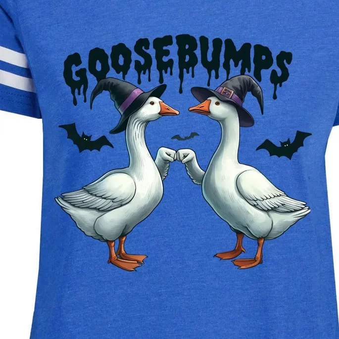 Goose Bumps Geese Fist Bumping Animal Pun Witch Halloween Enza Ladies Jersey Football T-Shirt