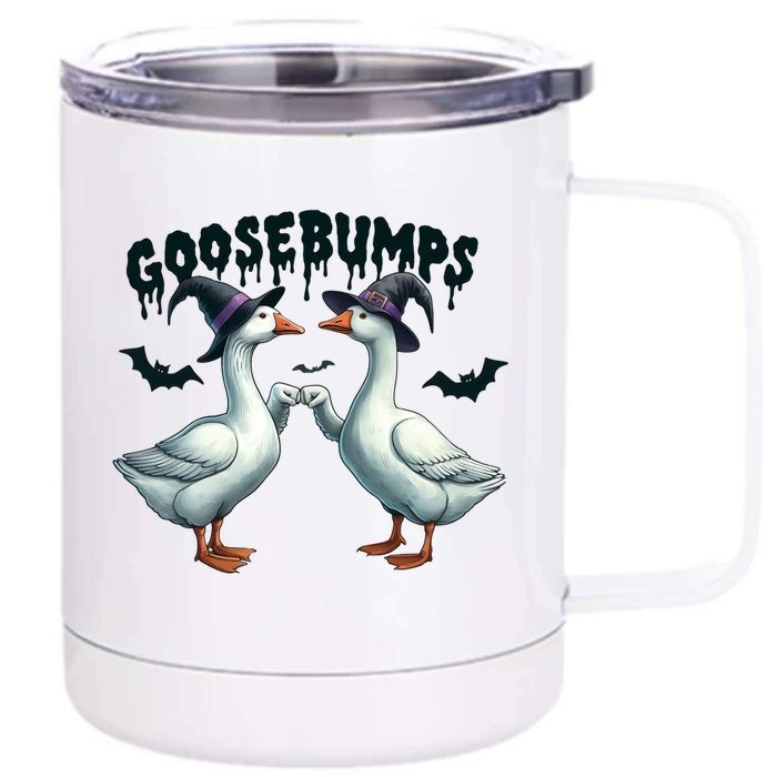 Goose Bumps Geese Fist Bumping Animal Pun Witch Halloween Front & Back 12oz Stainless Steel Tumbler Cup