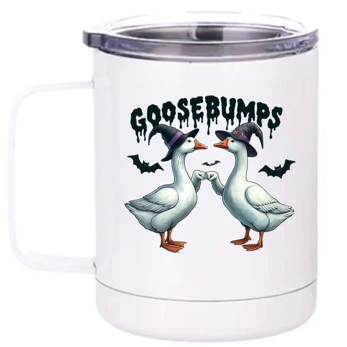 Goose Bumps Geese Fist Bumping Animal Pun Witch Halloween Front & Back 12oz Stainless Steel Tumbler Cup