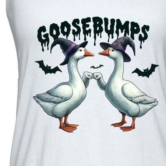 Goose Bumps Geese Fist Bumping Animal Pun Witch Halloween Ladies Essential Flowy Tank