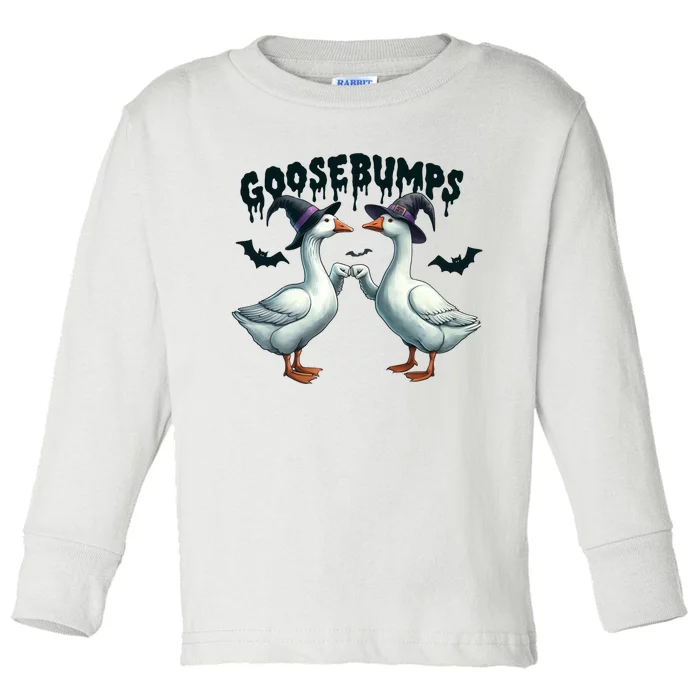 Goose Bumps Geese Fist Bumping Animal Pun Witch Halloween Toddler Long Sleeve Shirt