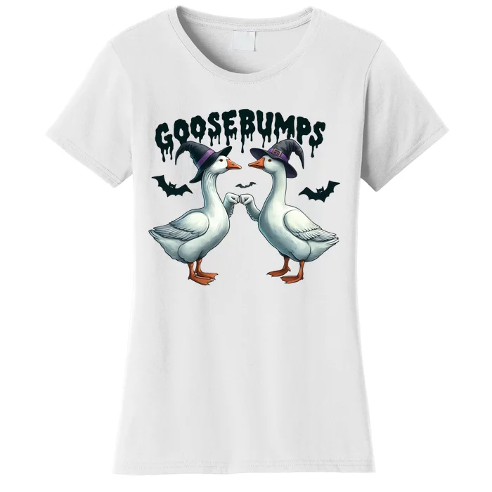 Goose Bumps Geese Fist Bumping Animal Pun Witch Halloween Women's T-Shirt