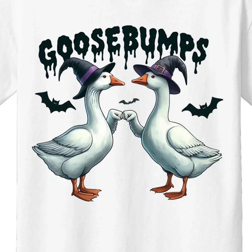 Goose Bumps Geese Fist Bumping Animal Pun Witch Halloween Kids T-Shirt