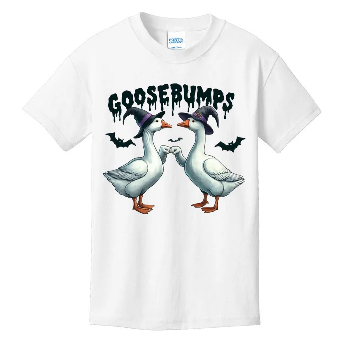 Goose Bumps Geese Fist Bumping Animal Pun Witch Halloween Kids T-Shirt