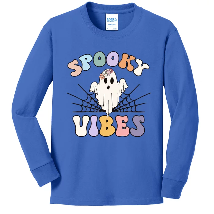 Groovy Boo Ghost Spooky Vibes Halloween Costumes Gift Kids Long Sleeve Shirt