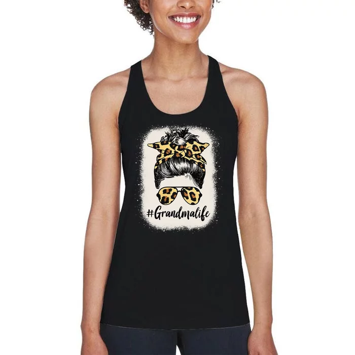 Grandmalife Bleached Grandma Life Leopard Messy Bun Women's Racerback Tank