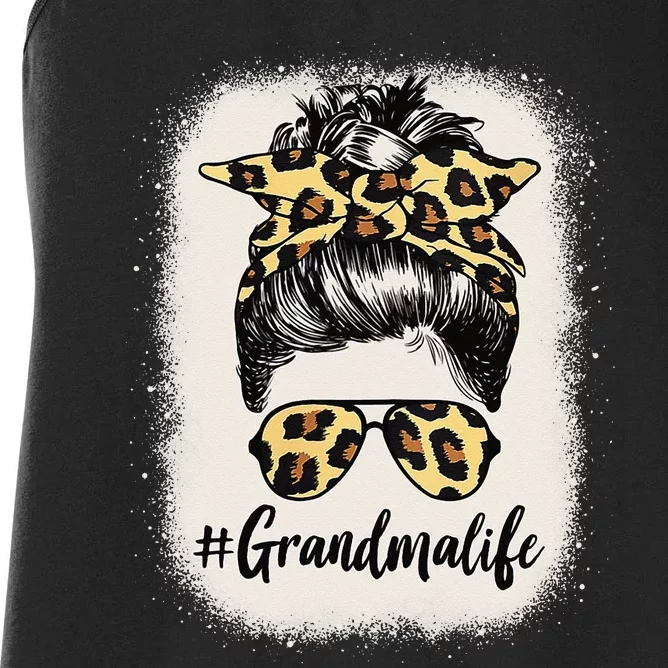 Grandmalife Bleached Grandma Life Leopard Messy Bun Women's Racerback Tank