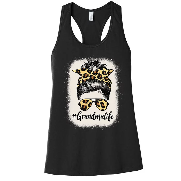 Grandmalife Bleached Grandma Life Leopard Messy Bun Women's Racerback Tank