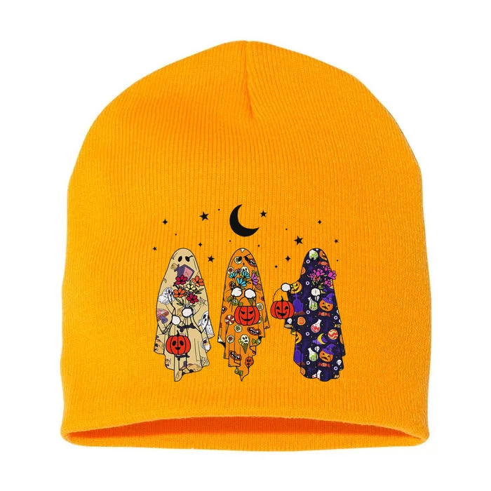 Groovy Boo Ghost Squad Halloween Autumn Art Short Acrylic Beanie