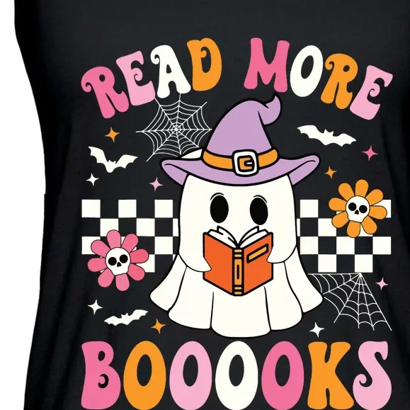 Groovy Booooks Ghost Read More Books Funny Teacher Halloween Ladies Essential Flowy Tank