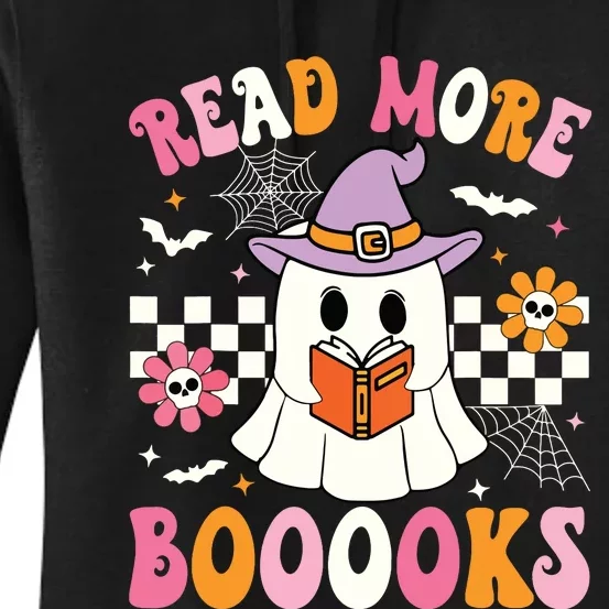 Groovy Booooks Ghost Read More Books Funny Teacher Halloween Women's Pullover Hoodie