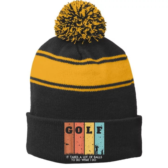 Golf Ball Hammock Stripe Pom Pom Beanie