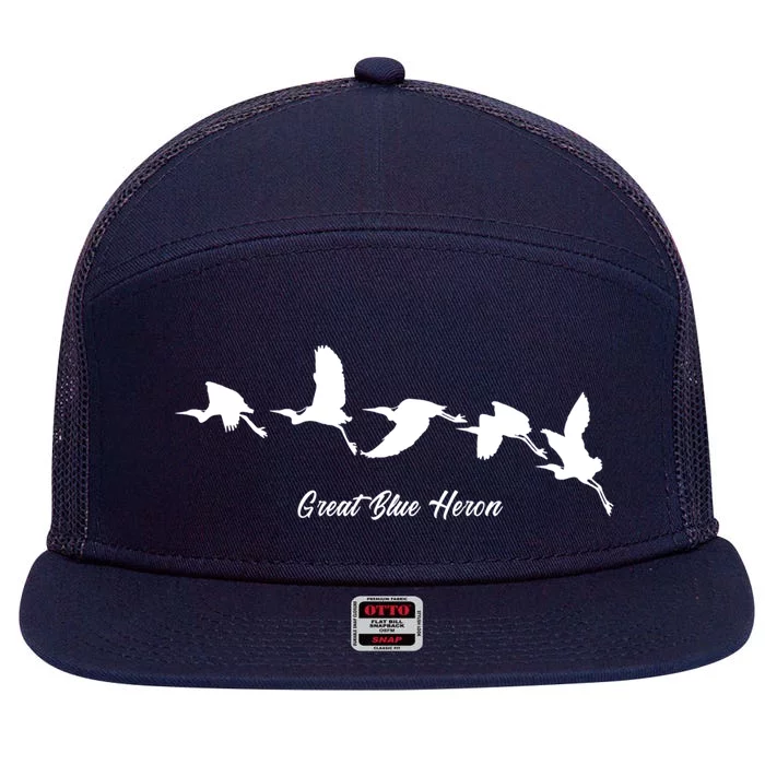 Great Blue Heron Flying Bird Watching Wildlife Conservation Gift 7 Panel Mesh Trucker Snapback Hat