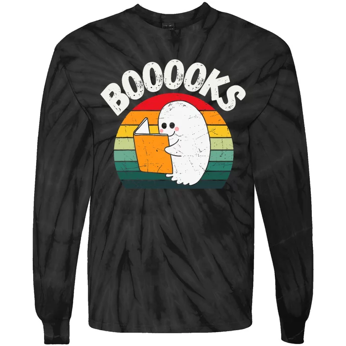 Ghost Booooks Halloween Boo Teacher And Kids Reading Books Tie-Dye Long Sleeve Shirt