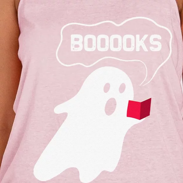 Ghost Books Halloween Bookworm Reading Teacher Librarian Women's Knotted Racerback Tank