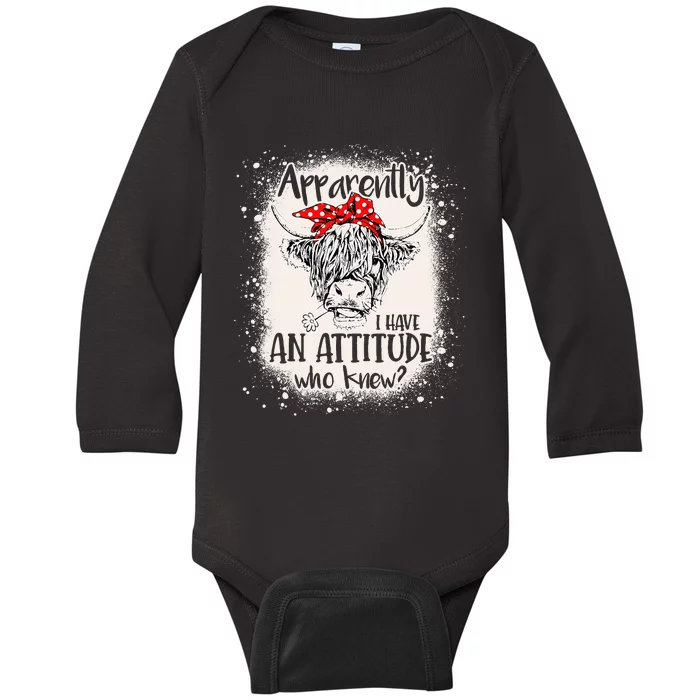 Geckomens Bleached Highland Cow Apparantly I Have An Attitude Who Knew Baby Long Sleeve Bodysuit