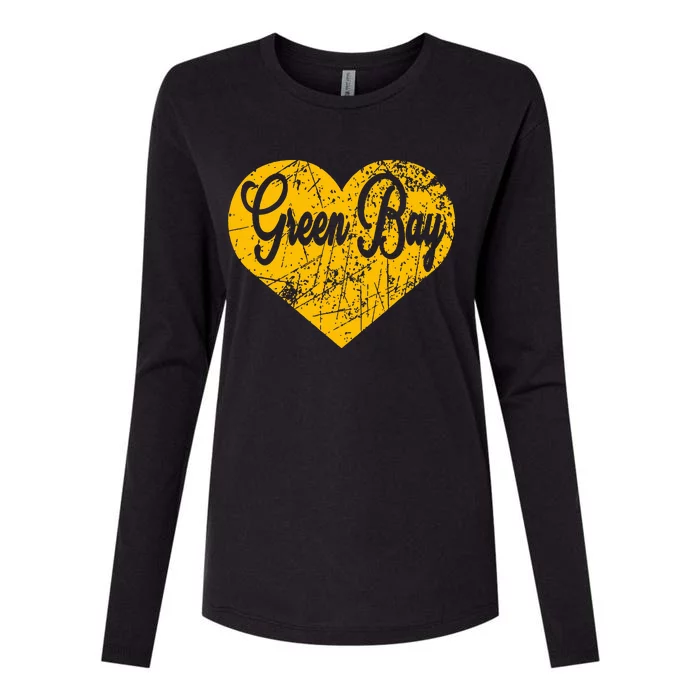 Green Bay Heart Womens Cotton Relaxed Long Sleeve T-Shirt