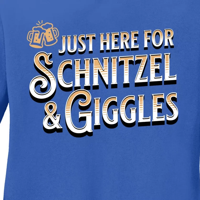 Ger Beer Just Here For Schnitzel And Giggles Oktoberfest Funny Gift Ladies Long Sleeve Shirt