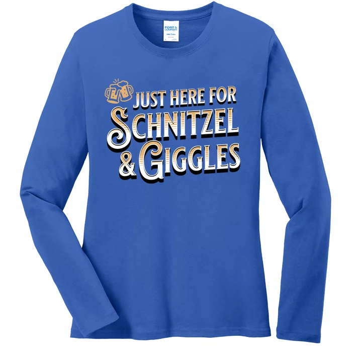 Ger Beer Just Here For Schnitzel And Giggles Oktoberfest Funny Gift Ladies Long Sleeve Shirt