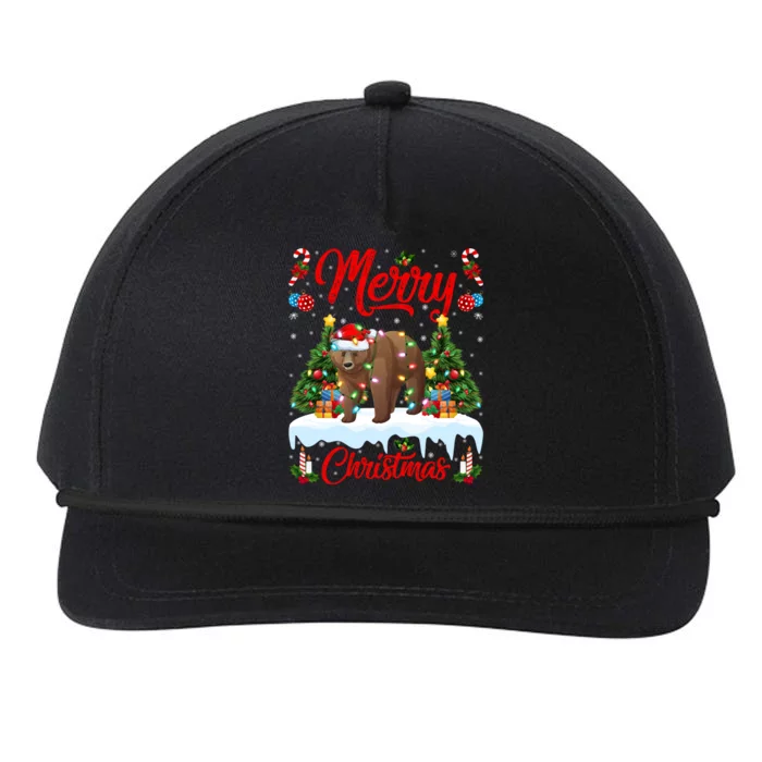 Grizzly Bear Lights Xmas Tree Santa Grizzly Bear Christmas Funny Gift Snapback Five-Panel Rope Hat