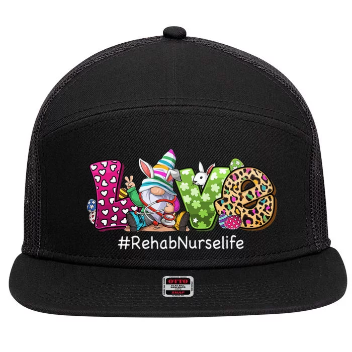 Gnome Bunny Love Rehab Nurse Love Easter Day 7 Panel Mesh Trucker Snapback Hat